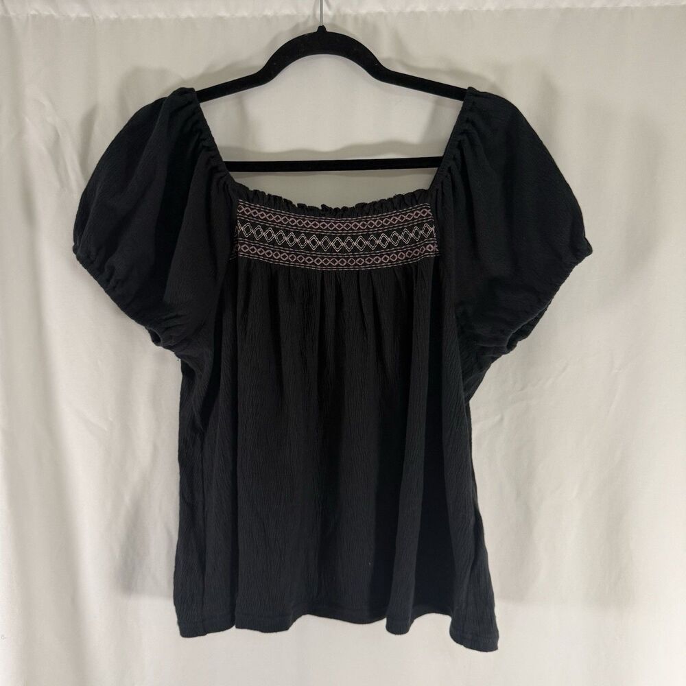 Madewell Blouse Women's Medium Black Short Sleeve Square Neck Cotton Blend
